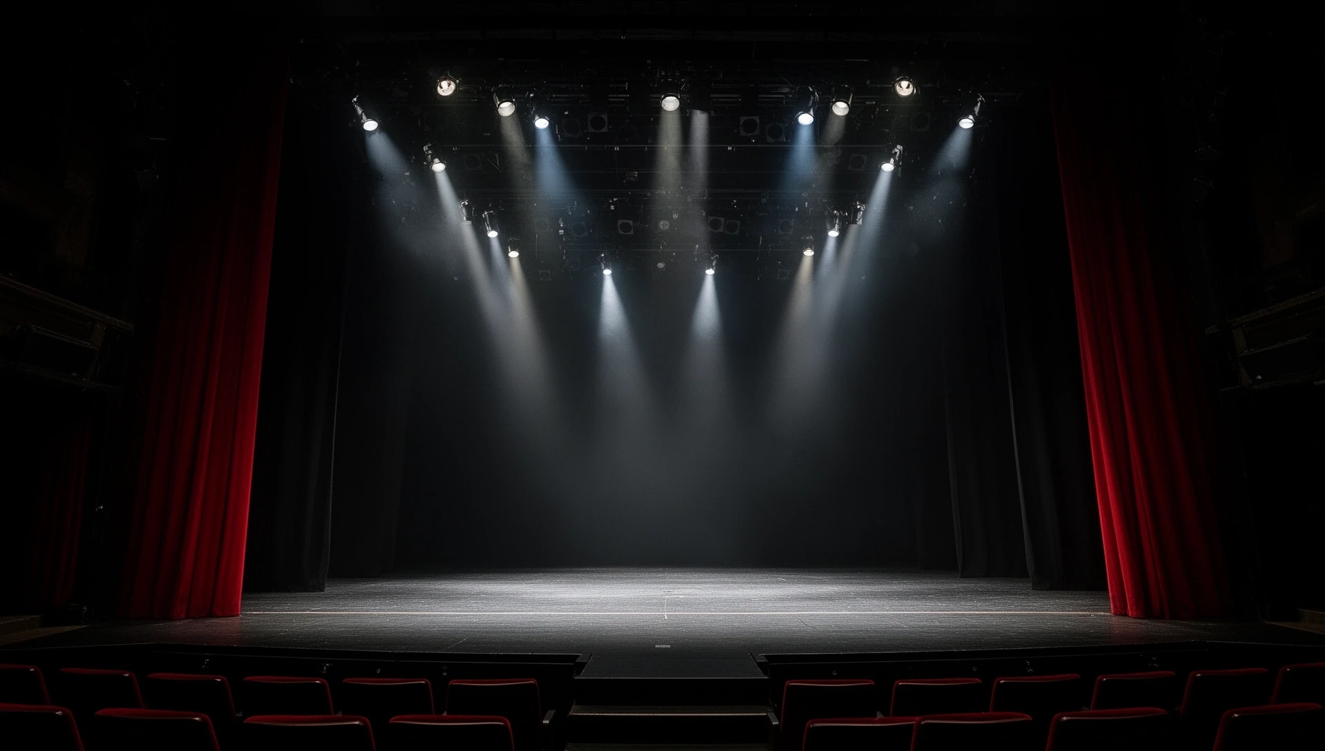 舞台照明の下に立つ俳優