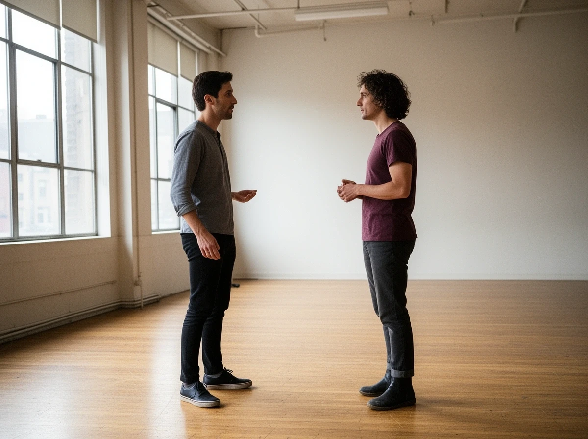 スタジオでリハーサルする俳優たち